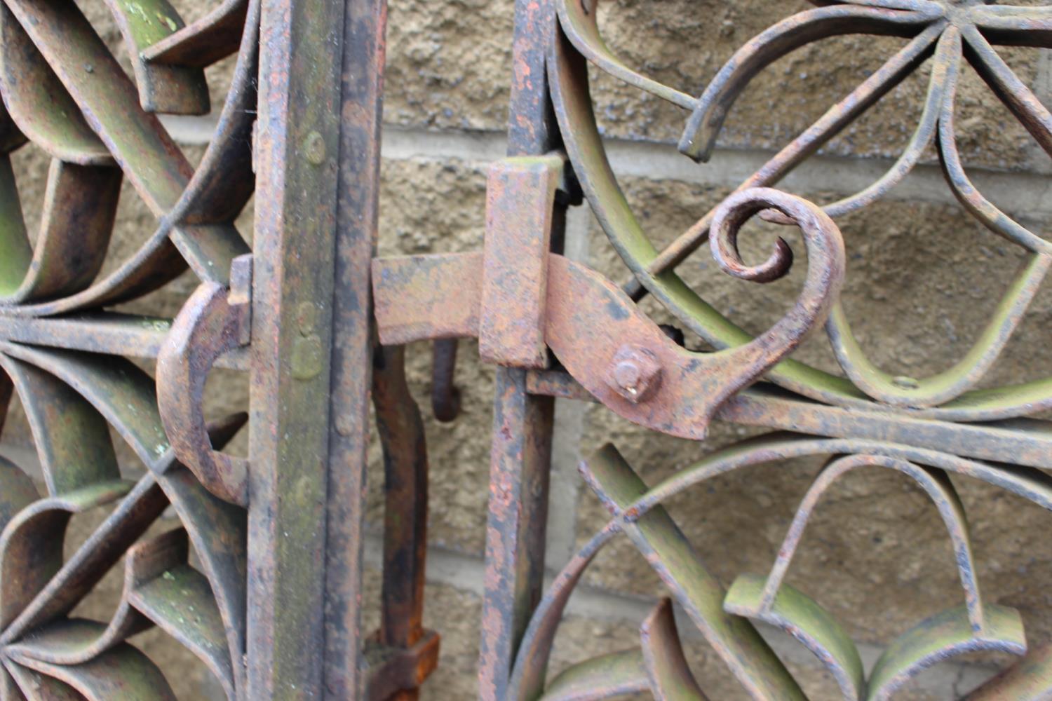 Pair of 19th C. wrought iron field gates with scroll design {137 cm H x 266 cm W} - Image 3 of 5