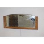 Oak wall mirror with bevelled plate {44 cm H x 100 cm W x 3 cm D}.