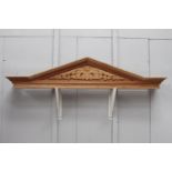 Carved mahogany pediment {190 cm H x 37 cm W x 33 cm D}