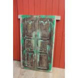 Wooden window frame with green patina in the Moroccan style {120 cm H x 88 cm W x 5 cm D}.