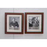 Oscar Wilde and Brendan Behan framed black and white prints {39 cm H x 34 cm W each}.