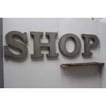 Set of SHOP metal letters {46 cm H x 46 cm W X 5 cm D each letter}.