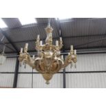 French decorative giltwood chandelier with glass dome shapped panels {165 cm H x 150 cm Dia}.