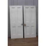 Set of two painted pine internal doors with brass handles {198 cm H x 76 cm W}