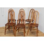 Set of six spindle back side chairs {87 cm H x 37 cm W x 45 cm D}.