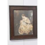 Black and white print Mother and Child mounted in an oak frame {67 cm H x 56 cm W x 3 cm D}.
