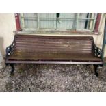 19th. C. cast iron and wood garden bench. {76 cm H x 190 cm W x 80 cm D}.