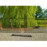 Five lengths of wrought iron railings with five uprights. { 172 cm H x 1225 cm W}. Each length 245