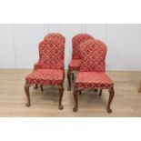 Set of upholstered dining chairs raised on Queen Ann legs {91 cm H x 52 cm W x 40 cm D}.