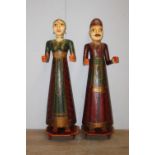 Pair of wooden ganguar figures {107 cm H x 28 cm W x 28 cm D}