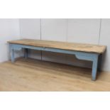 Painted pine farmhouse kitchen table with plan top. {75 cm H x 304 cm W x 85 cm D}.