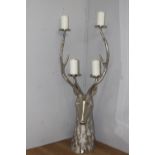 White metal four branch candle holder in the form of a Stag's head. { 114cm H X 50cm W X 50cm D }.