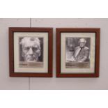 Samuel Beckett and Patrick Kavanagh framed black and white prints {39 cm H x 34 cm W each}.