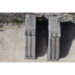 Pair of 19th. C. blue stone scrolled and reeded balcony corbels { 85cm H X 22cm W X 50cm D }.