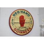 Red Hand Guinness Extra Stout painted advertising barrel end { 60cm Dia }.