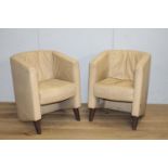 Pair of Nicoletti inlaid tan leather chairs {78 cm H x 61 cm W x 46 cm D}