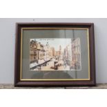 Old High Street Belfast framed coloured print {31 cm H x 39 cm W}.