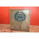 Metal Mini Cooper industrial cabinet. {101 cm H x 90 cm W x 46 cm D}.