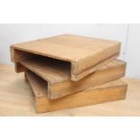 Three wooden pallets {15 cm H x 81 cm W x 66 cm D}