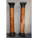 Pair of alabaster columns with bronze capitals and base {217 cm H x 42 cm W x 42 cm D}