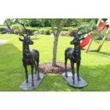 Pair of cast iron models of standing stags { 155cm H X 100cm L X 60cm D}.