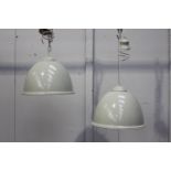 Pair of enamel hanging lights {Drop 98 cm H and Shade 30 cm H x 38 cm Dia.}.