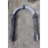 Decorative 19th. C. blue stone porch arch with three corbels { 250cm H X 160cm W X 40cm D }