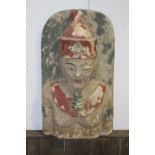 Carved wooden Oriental plaque {50 cm H x 29 cm W}.