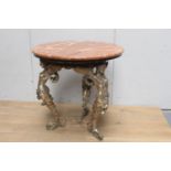 Decorative bronzed nickel plated table the cracked marble top raised on legs in the form of nymphs {