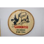 Guinness Is Good For You painted advertising barrel end { 60cm Dia }.