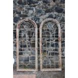 Pair of wooden painted and metal window frames {187 cm H x 75 cm W x 5 cm D}/