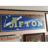 Afton cigarettes enamel advertising sign {43 cm H x 118 cm W}.