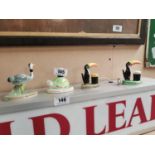 Four Guinness advertising figures - Ostrich, Turtle and two Toucans {Largest 10 cm H x 10 cm W}.