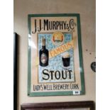 J.J. Murphy & Co. Famous Stout tin plate advertising sign {59 cm H x 39 cm W}.