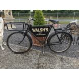 Early 20th C. messengers shop bike Walshe's of Kiltimangh {100 cm H x 157 cm W x 53 cm D}.