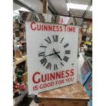 Rare Guinness Time Guinness Is Good For You glass and chrome advertising clock. { 55cm H X 47cm W }.