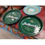 Two Smithwick's beer tin plate advertising drinks trays {33 cm Dia.}.