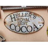 Heller's Royal zest cocoa enamel advertising sign {26 cm H x 46 cm W}