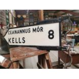 Kells bi-lingual fingerpost sign. {24 cm H x 85 cm W}