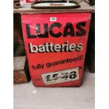 Lucas Batteries tin plate double sided advertising sign. {78 cm H x 51 cm W}