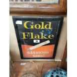 Gold flake cigarettes framed advertising print {39 cm H x 32 cm W}.