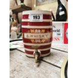 19th C. miniature ceramic Scotch Whiskey dispenser with original brass tap { 18cm H X 13cm Dia }.