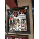 Old Bisto framed advertising mirror {48 cm H x 43 cm W}.