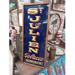 St Julien Tobacco Cool & Fragrant framed enamel advertising sign {31 cm H x 13 cm W}