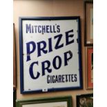 Mitchell's Prize Crop cigarettes framed enamel advertising sign {72 cm H x 60 cm W}.
