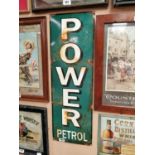 Power petrol enamel advertising sign {90 cm H x 31 cm W}
