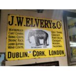 J.W. Elvery & Co. tin plate advertising sign {51 cm H x 70 cm W}.