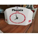 Rare Phoenix Beer Perspex advertising clock {20 cm H x 37 cm W x 9 cm D}.