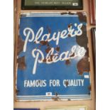 Player's Please Famous for Quality enamel advertising sign {77 cm H x 62 cm W}.