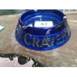 Craven A blue glass advertising ashtray {15 cm Dia.}.